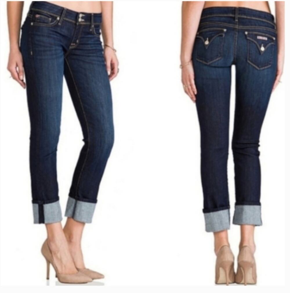 Hudson Ginny Crop Straight with Cuff  Size 28 Flap Pockets 32" Inseam